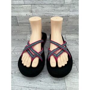 Teva Mush Flip Flops Women's Size 10 Black Pink Geometric Straps Comfort
